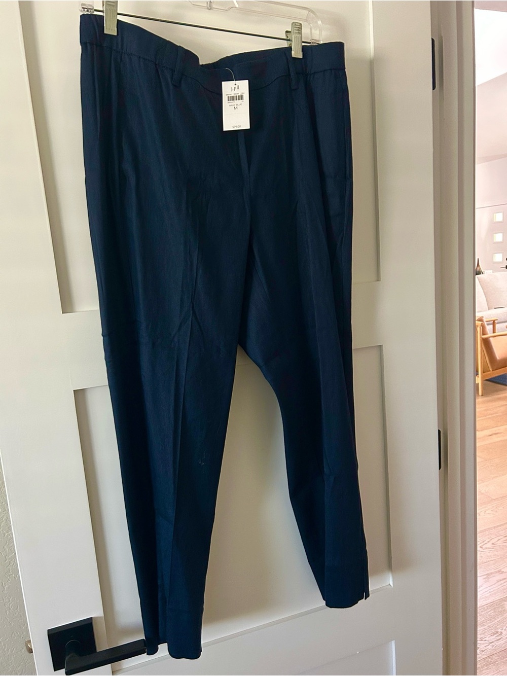 J Jill  Modern Linen-stretch Slit-hem Pants In Navy
